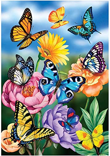 NAIMOER Butterfly Diamond Painting Flowers Kits for Adults, DIY 5D Butterfly Diamond Painting Kits Round Full Drill Diamond Art Kits Flowers Picture Arts Craft for Home Wall Art Decor 11.8x15.8 inch