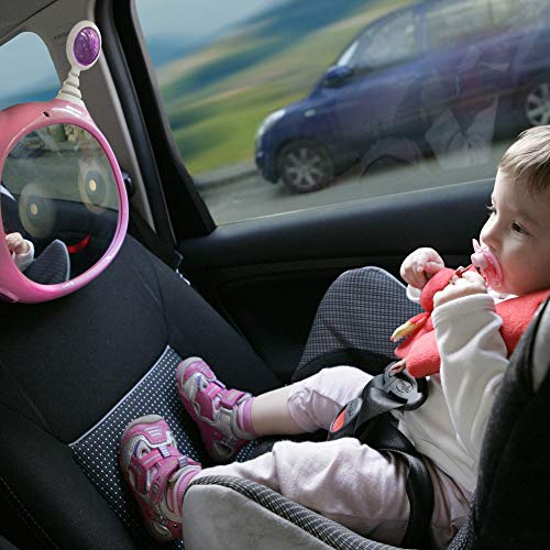 Oly Active Baby Car Mirror – Shatter-Proof Rear Facing Infant Mirror Entertains, Soothes, and Keeps Baby Visible – 10 x 11.7 x 3.1 In. Adjustable Headrest Mirror with Remote Control by Benbat, Pink