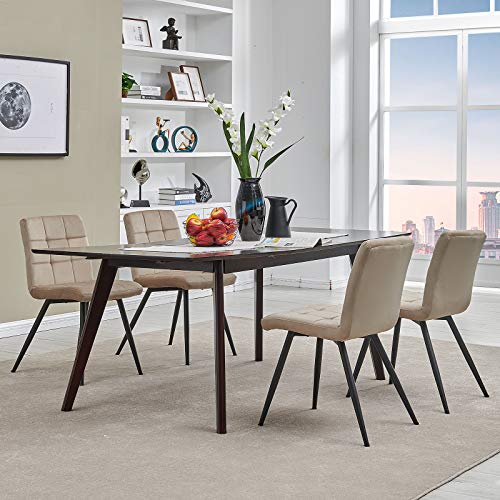 Duhome Upholstered Velvet Dining Chairs Reception Chairs, Tufted Accent Living Room Chairs with Metal Legs for Living Room/Kitchen/Vanity Set of 4 Khaki