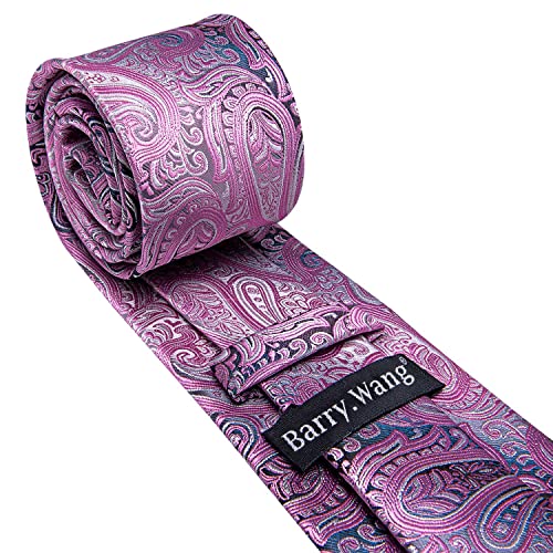 Barry.Wang Men Tie Set Paisley Silk Necktie Pocket Square Cufflinks Extra Long Tie