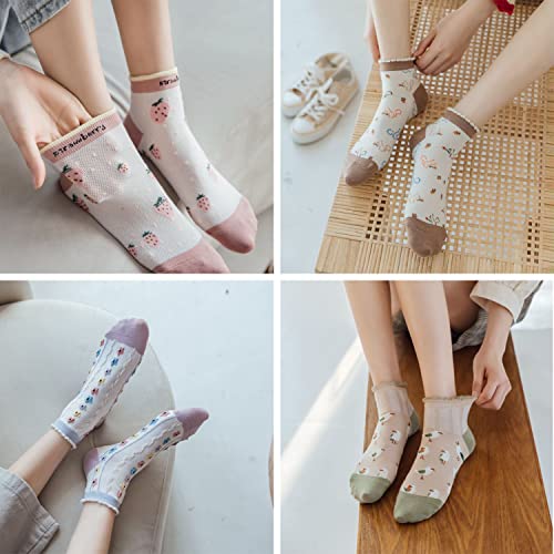 Women's Colorful Flower Pattern Casual Cotton Ankle Socks, 6-Pack