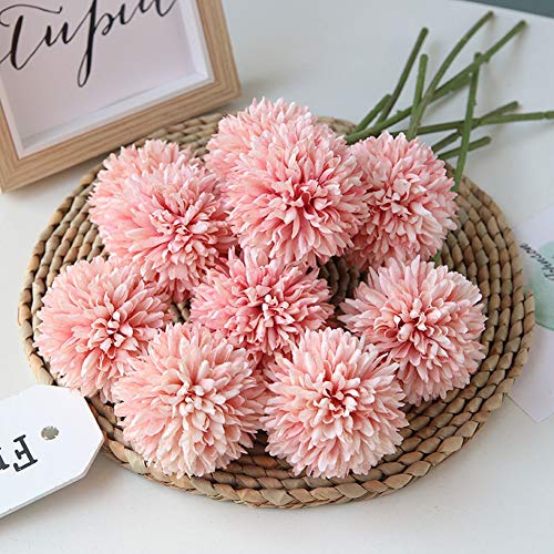 Artificial Flowers Chrysanthemum Ball Flowers Bouquet 10pcs Present for Important People Glorious Moral for Home Office Coffee House Parties and Wedding(Light Pink)
