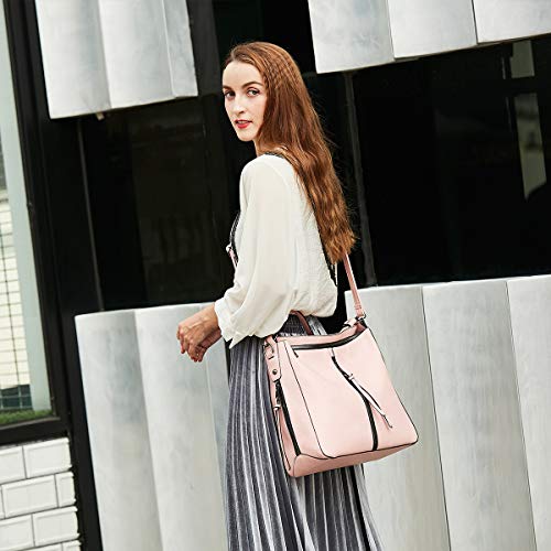 Women Fashion Handbags Tote Bag Shoulder Bag Top Handle Satchel Purse Set 3pcs (Brown-C)