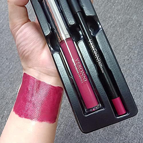 VERONNI Matte Liquid Lipstick with Lip Liner Lip Contour kit Waterproof Long Lasting Lip Gloss with 13 Colors Nonstick Cup Lip Stick Set (#09)