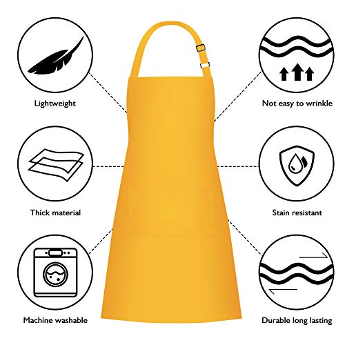 Jubatus 2 Pack Bib Aprons with 2 Pockets Cooking Chef Kitchen Apron for Women Men, Yellow