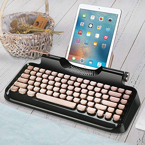 RYMEK Typewriter Style Mechanical Wired & Wireless Keyboard with Tablet Stand, Bluetooth Connection(Black)