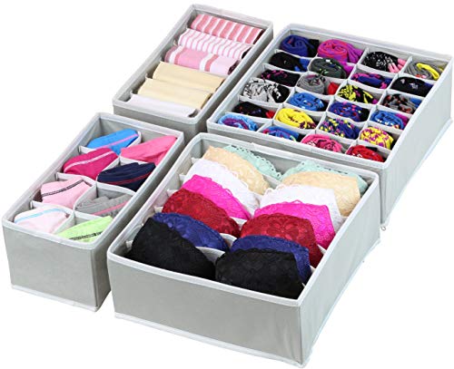 SimpleHouseware Closet Underwear Organizer Drawer Divider 4 Set, Gray