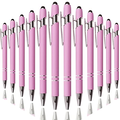 Oddmoal Ballpoint Pen with Stylus Tip, Soft Touch Click Metal Pen, 1.0mm Medium Point, Black Ink, 12 Count(Pink)