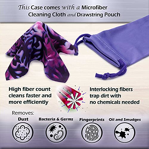 MyEyeglassCase Glasses case Hard Shell - Eyeglass Case Medium Frames in Water Color Damask Print Small Sunglasses case with Microfiber Pouch and Cloth ( AS166L Purple Damask)