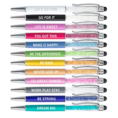 PASISIBICK 12 Pieces Crystal Stylus Employee Appreciation Pens, 2 in 1 Inspirational Greeting Motivational Ballpoint Pens for Christmas Appreciation Gift(12 Colors)