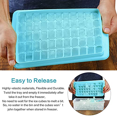 Yoove Ice Cube Tray With Lid and Bin- Silicone Ice Tray For Freezer | Comes  with Ice Container, Scoop and Cover | Good Size Ice Bucket (Pink)