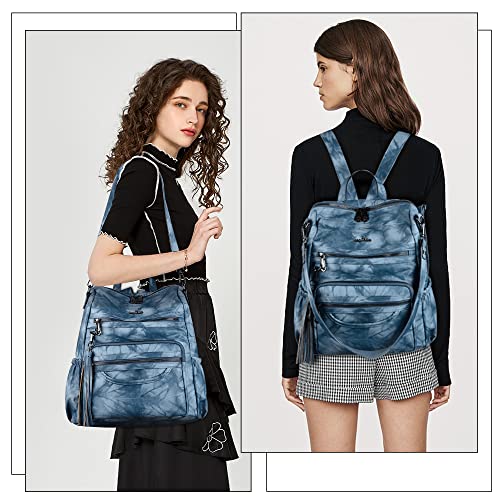 Backpack Purse Women PU Leather ladies fashion shoulder bag Casual Tassel Zipper Angel Kiss Backpacks(Blue)