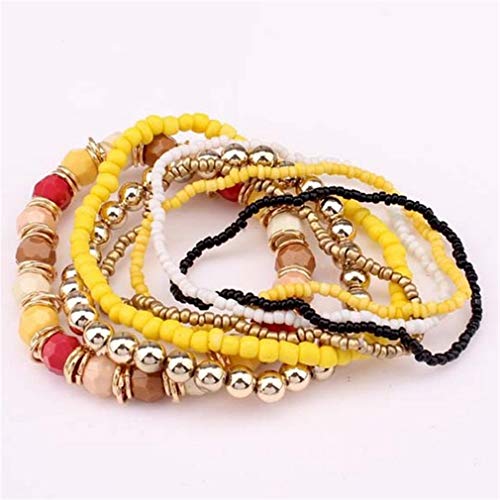 YAZILIND Stackable Bracelets for Women Multilayer Beaded Bracelet Stretch Bangles Bohemian Style(Yellow)