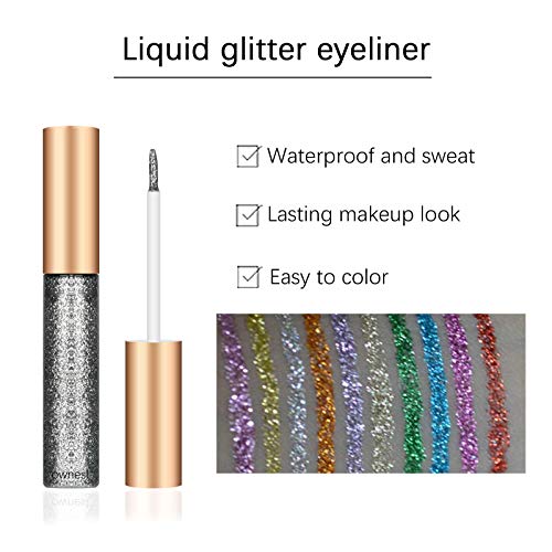 Ownest 10 Colors Liquid Glitter Eyeliner, Metallic Shimmer Glitter Eyeshadow, Long Lasting Waterproof Shimmer Sparkling Eyeliner Eye Shadow-10pcs