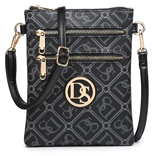 Dasein Women Small Crossbody Bag Lightweight Shoulder Purses Multi Zipper Pockets Phone Purse Handbag (monogram black)