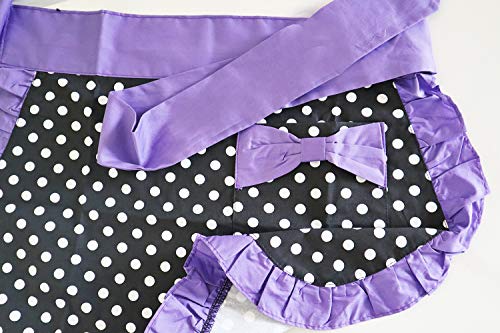 Waist Apron Cute Vintage 50’s Cooking Kitchen Retro Lovely Ruffle Apron with Pockets for Women Girls (Purple)