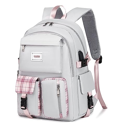 Acmebon Girl Roomy Fashion Laptop Backpack Casual Daily Backpack for Women Grey