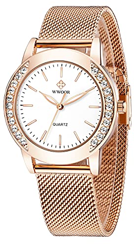 Women's Analog Quartz Fashion Watch w/Stainless Steel Rose Gold Mesh Band & Crystal Bezel  (3 colors)