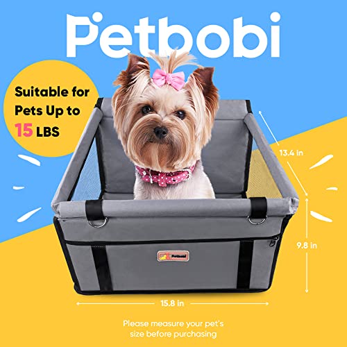 Petbobi Small Dog Car Seat, Dog Car Booster Seat for Small Medium Dogs 5-15 lbs, Foldable Front Seat Safety with Sturdy PVC Tube Frame, Breathable Mesh, Grey