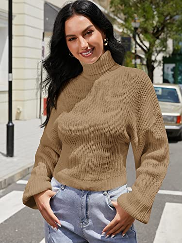SELINK Women's Pullover Sweater Tops Elegant Apricot Cable Ribbed Knit Mix  Pattern Puff Sleeve Sweater Long Sleeve Round Neck Daily at  Women's  Clothing store