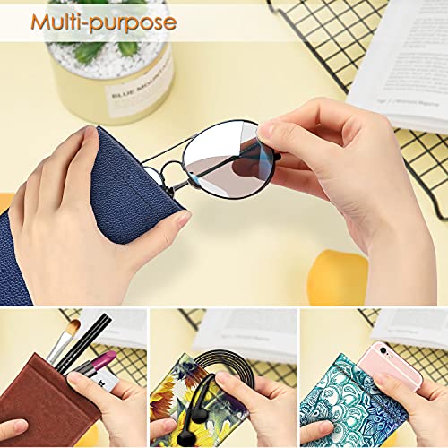 Fintie Eyeglasses Pouch with Cleaning Cloth, Portable Squeeze Top Vegan Leather Soft Glasses Case Anti-Scratch Sunglasses Bag, Navy Blue