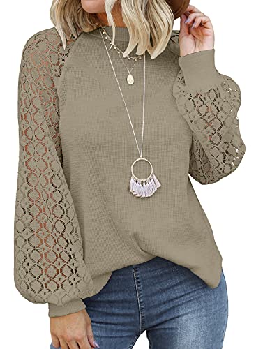 MIHOLL Women’s Long Sleeve Tops Lace Casual Loose Blouses T Shirts