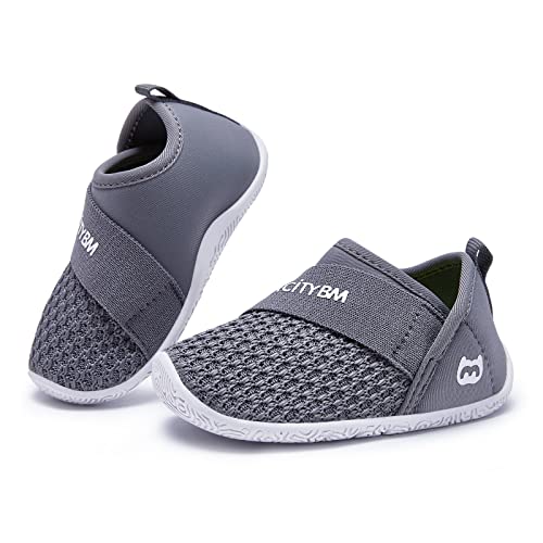 Baby Walking Shoes Girls Boys Toddler Sneakers Infant Non-Slip First Walker Shoes 6 9 12 18 24 Months Grey Size 12-18 Months