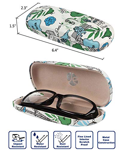 JAVOedge [4 PACK], Bundle Paris Theme Printed Pattern Hard Clamshell Eyeglass Storage Case With Microfiber Cloth