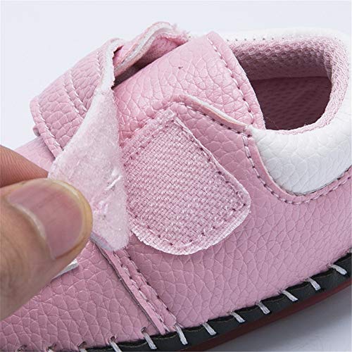 Infant Baby Girl's Handmade Soft PU Leather Non-Slip Princess Flats First Walkers, Pink w/Red Heart