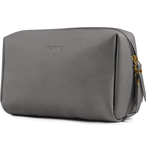 Large Vegan Leather Makeup Bag Zipper Pouch Travel Cosmetic Organizer for Women and Girls (Large, Dark Grey)