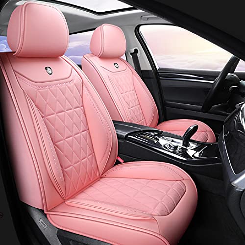 ZCJ XLX002 Leather Car Seat Covers, Faux Leatherette Automotive Vehicle Cushion Cover for Cars SUV Pick-up Truck Universal Fit Set Auto Interior Accessories， Airbag Compatible (Pink)