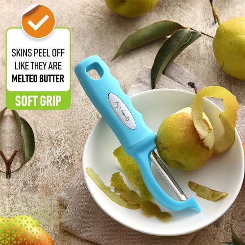 Spring Chef Premium Swivel Vegetable Peeler, Soft Grip Handle and Ultra Sharp Stainless Steel Blades - Perfect Kitchen Peeler For Veggie, Fruit, Potato, Carrot, Apple - Aqua Sky