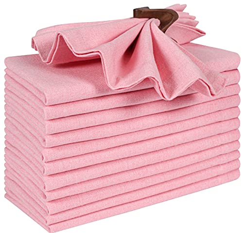 Everyday Cloth Napkin in 100% Cotton 18x18 Baby Pink,Wedding Napkins, Cocktails Napkins, Fabric Napkins, Cotton Napkins Mitered Corners & Generous Hem, Machine Washable Dinner Napkins, Set Of 12