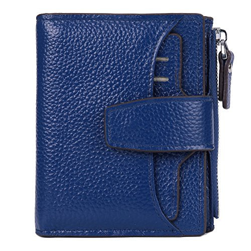 AINIMOER Women's RFID Blocking Leather Small Compact Bi-fold Zipper Pocket Wallet Card Case Purse (Lichee Blue)