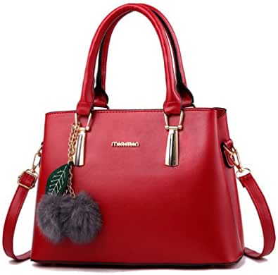 Women's Leather Handbag Tote Shoulder Bag Crossbody Purse (9 colors), Pink
