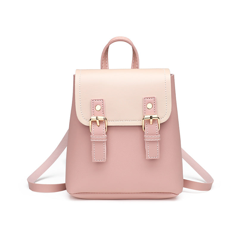 Girls Colorblock Backpack Pink PU Leather Multi-Function Travel Mini Backpack