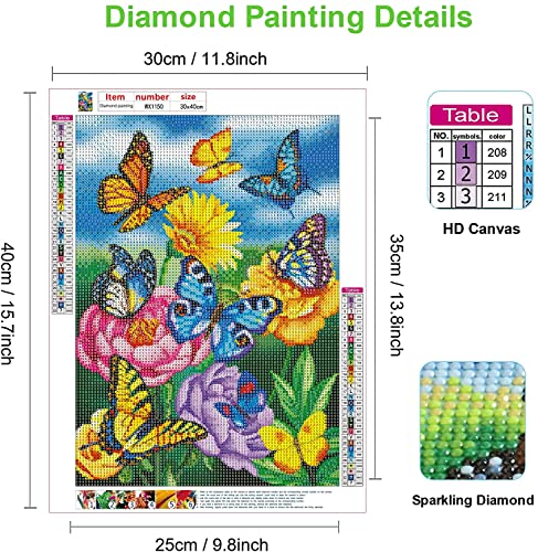 NAIMOER Butterfly Diamond Painting Flowers Kits for Adults, DIY 5D Butterfly Diamond Painting Kits Round Full Drill Diamond Art Kits Flowers Picture Arts Craft for Home Wall Art Decor 11.8x15.8 inch