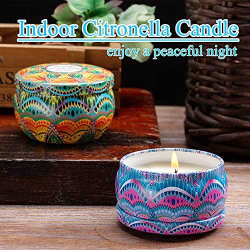 4-Pack Set of Indoor Fresh Fragrance Citronella Soy Candles in Large Decorated Tins