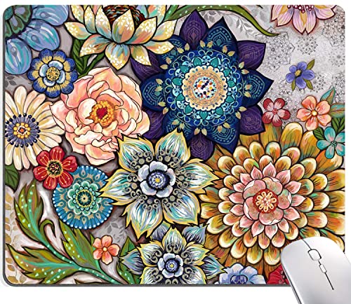 Mouse Pad, Boho Floral Mandala, Non-Slip for Office, Work or Gaming
