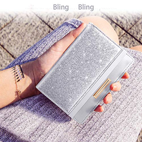 Passport Holder Cover Women's Travel Wallet RFID Blocking Cute Slim Passport Wallet with Elastic Band, Silver