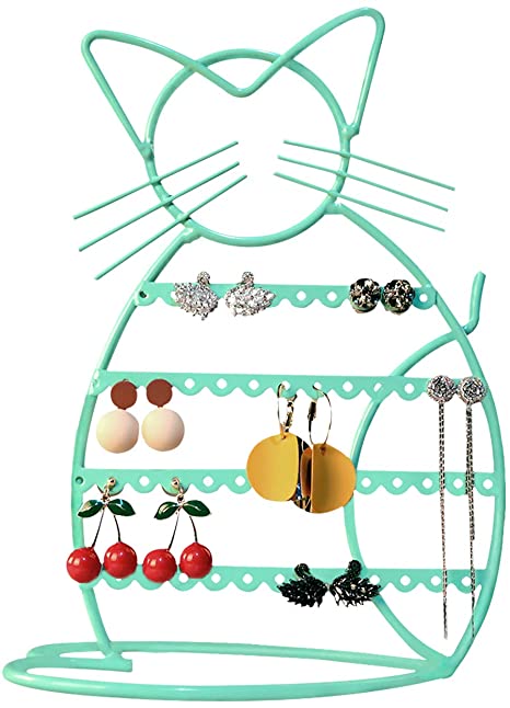 50-Pair Cat-Shaped Earring Stand with Wood Base  (5 colors)