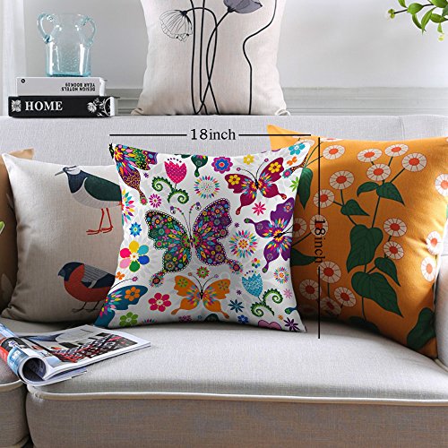 HGOD DESIGNS Pillow Sham Original Vintage Pattern Colorful Butterfly and Flower Zippered Bed Pillow Cases Soft Square Pillowcase Cushion Cover Standard Size 18x18 Double Sides Printed