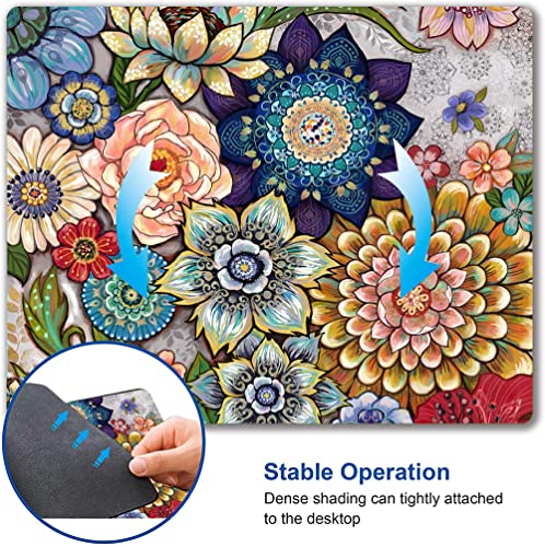 Mouse Pad, Boho Floral Mandala, Non-Slip for Office, Work or Gaming