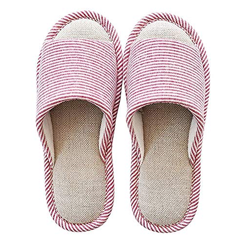 MAGILONA Women Mens Unisex Washable Cotton Open-Toe Home Slippers Indoor Shoes Casual Flax Soft Non-Slip Sole Shoes (5-6.5B/240mm 37-38, Pink)