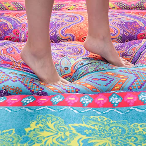 Bohemian Retro Floor Mattress Boho Floral Style Japanese Futon Mattress Tatami Floor Mat Foldable Bed Portable Camping Mattress Sleeping Pad Floor Lounger Couch Bed Twin Size