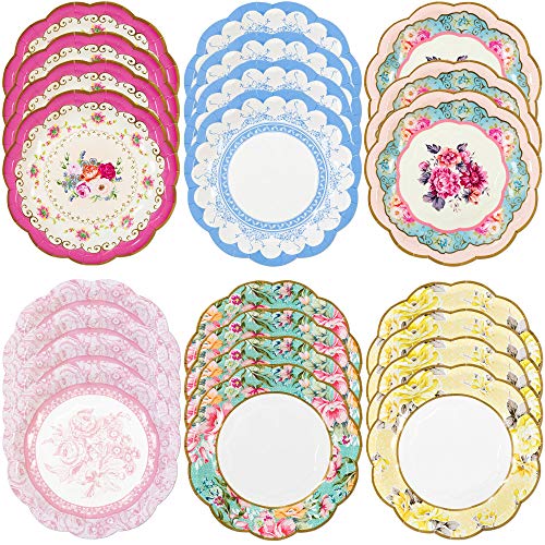 Talking Tables Truly Scrumptious Vintage Floral Small 6.75 Paper Plates in 6 Designs for a Tea Party or Picnic, Multicolor (24 Pack)