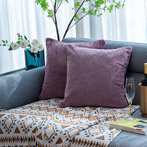 HPUK Cashmere Pillow Covers Pack of 2, Decorative Square Cushion Covers , Set of 2 Couch Pillows for Sofa Couch, Living Room, Bedroom, Office, 18 x 18 inch, Purple