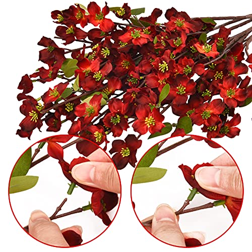 Artflower 6 Pack Artificial Silk Plum Blossom 23.6’’ Fake Plum Flower Stems Faux Cherry Flowers Cherry Blossom Branches Vase Arrangements for Table Centerpieces Home Wedding Party Decoration, Red