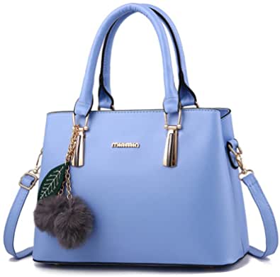 Women's Leather Handbag Tote Shoulder Bag Crossbody Purse (9 colors), Navy Blue