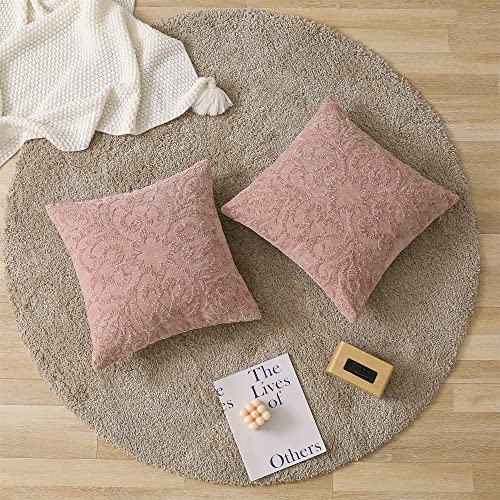 HPUK Embroidered Boho Throw Pillow Covers 18x18 inch, Set of 2 Emroidery Accent Couch Pillows for Living Room, Bedroom, Sofa, Chair, Pink